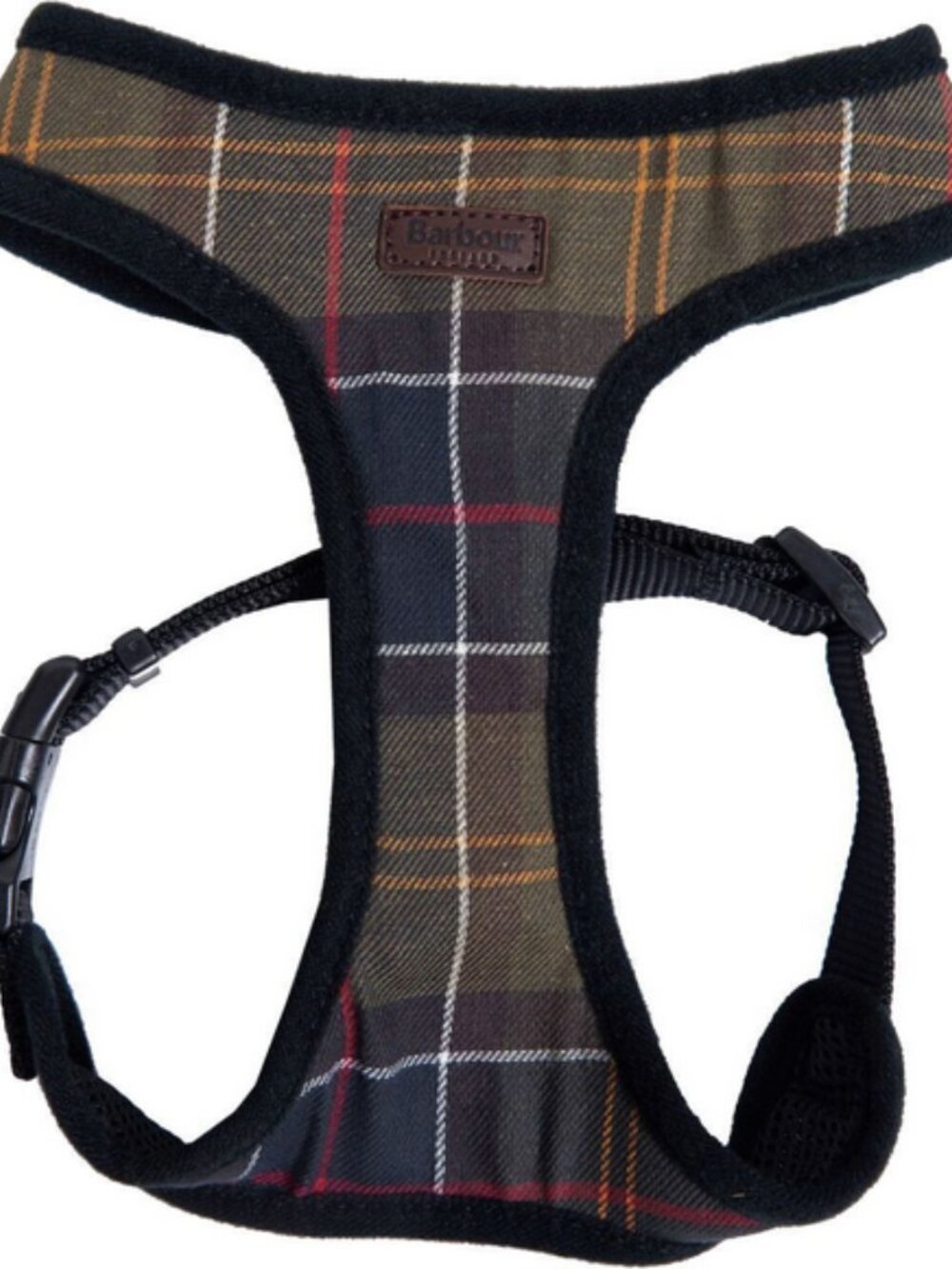 BARBOUR Olive Classic Tartan Dog Dog Harness Quick-Release Buckle Medium Neck